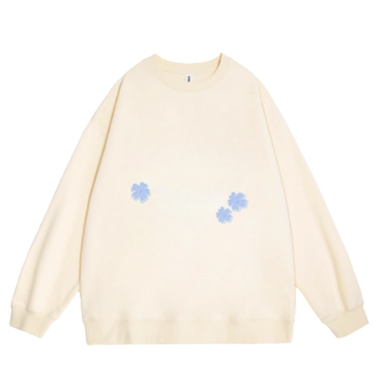 Street Style Blue Sweatshirt Featuring Floral Print