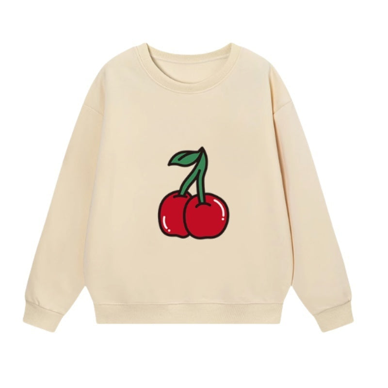 Playful Cherry Print Pullover Sweatshirt