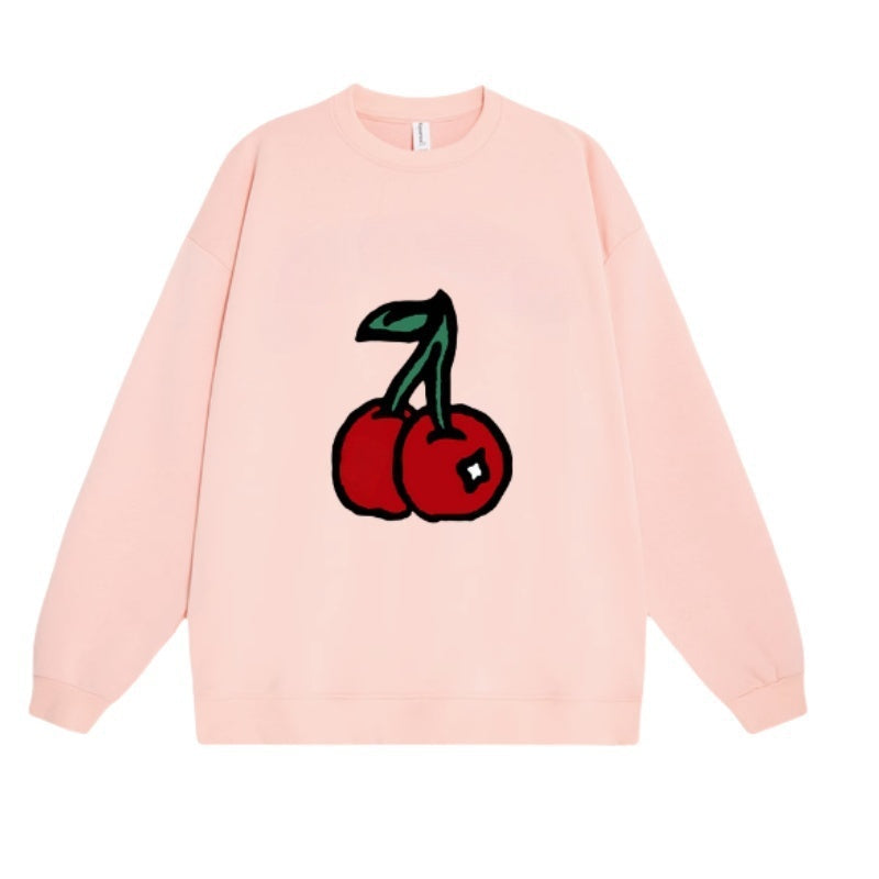 Casual Vintage Cherry Pink Sweatshirt